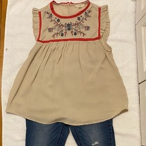 EM flowered ruffled edge summer blouse-L